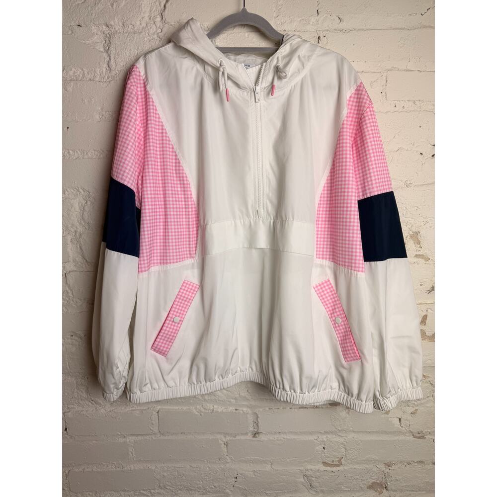 Crown & Ivy Curvy 3X Colorblock Windbreaker Pink Gingham Hooded Jacket